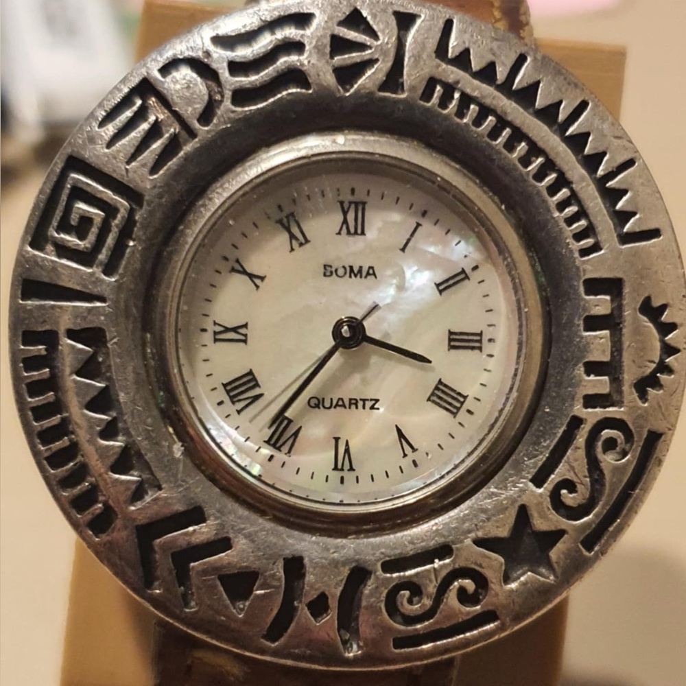 Boma Sterling Silver/MOP Leather Women's Watch